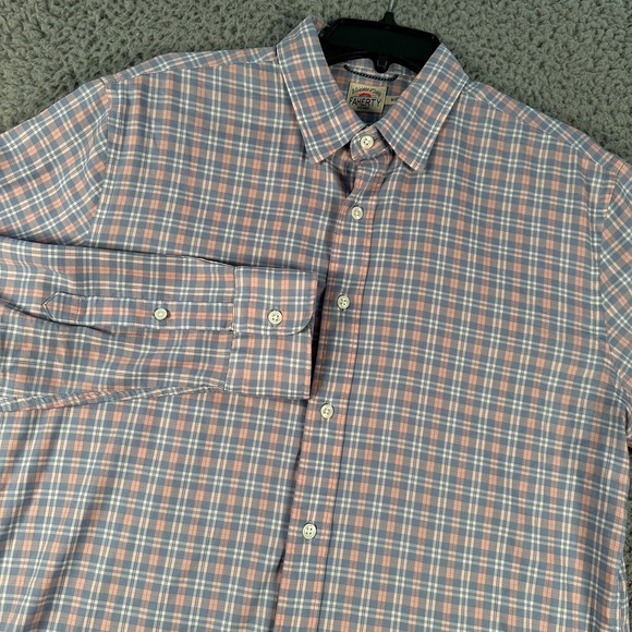 Faherty Shirt Mens Medium Pink Blue Plaid Performance Button Up Long Sleeve - Picture 1 of 8